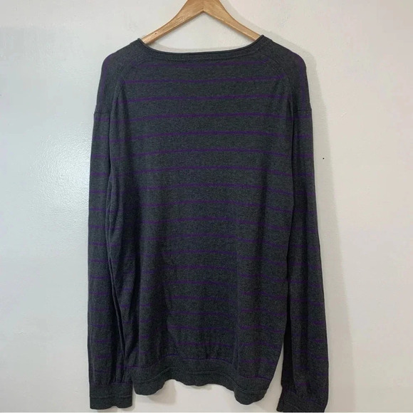 Armani Exchange Sweater  Men XL Cotton Cashmere  V Neck Gray Purple Stripe Light - Picture 5 of 12